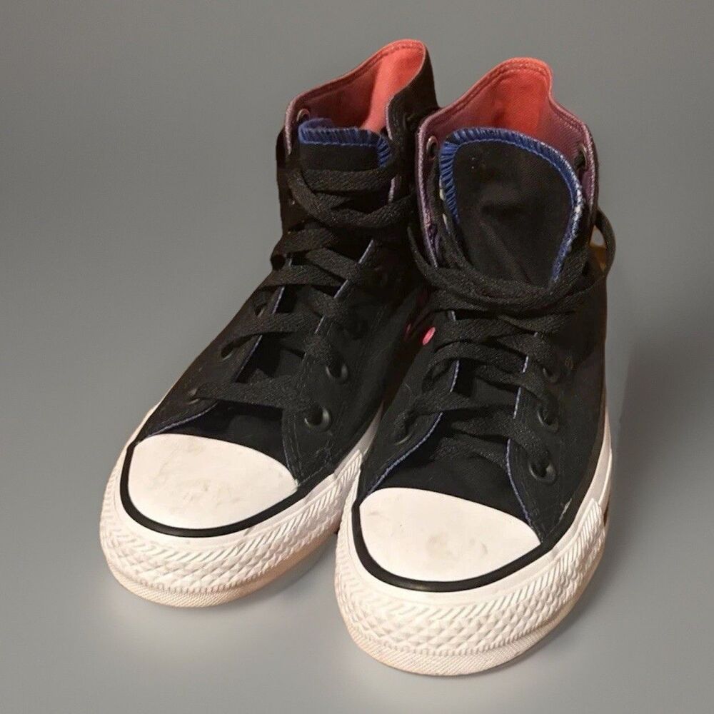 Rare kicks Converse Star High Top  Black Pink, purple whimsygoth moto Women 7.5